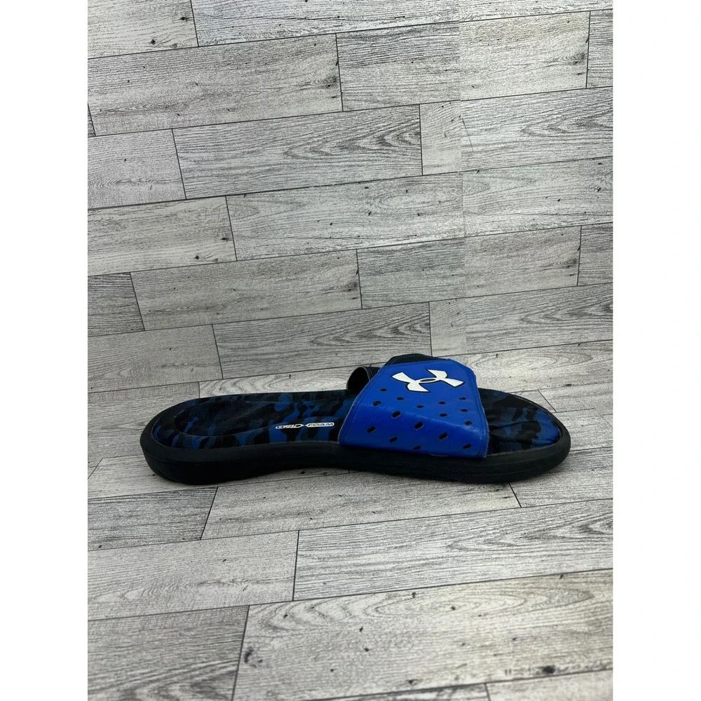 Under Armour Ignite Camo V Men Blue Black Slides Sandals 1266360-003 Size 13